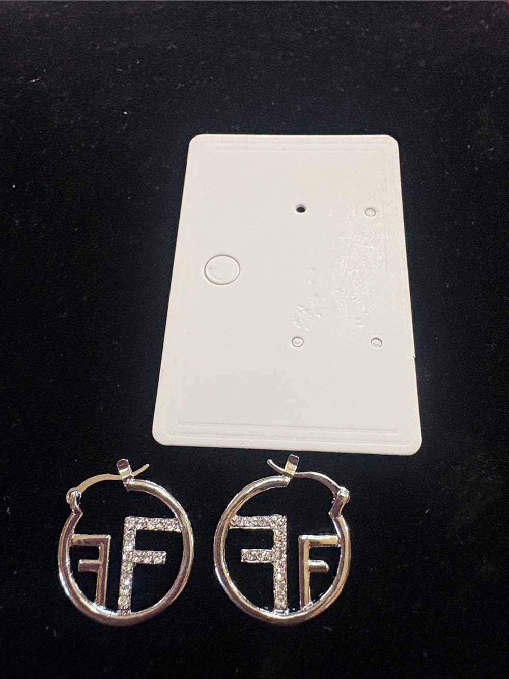 Silver Hoop Earrings with Crystal 'FF' Accent - Women Accessories